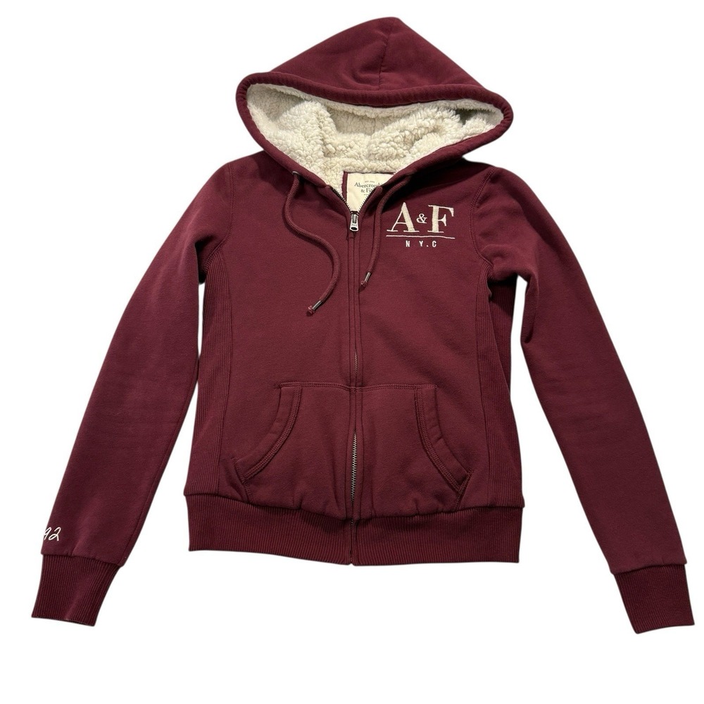 VTG Y2k Abercrombie & Fitch Sherpa Lined Hoodie Womens S Full Zip preppy
